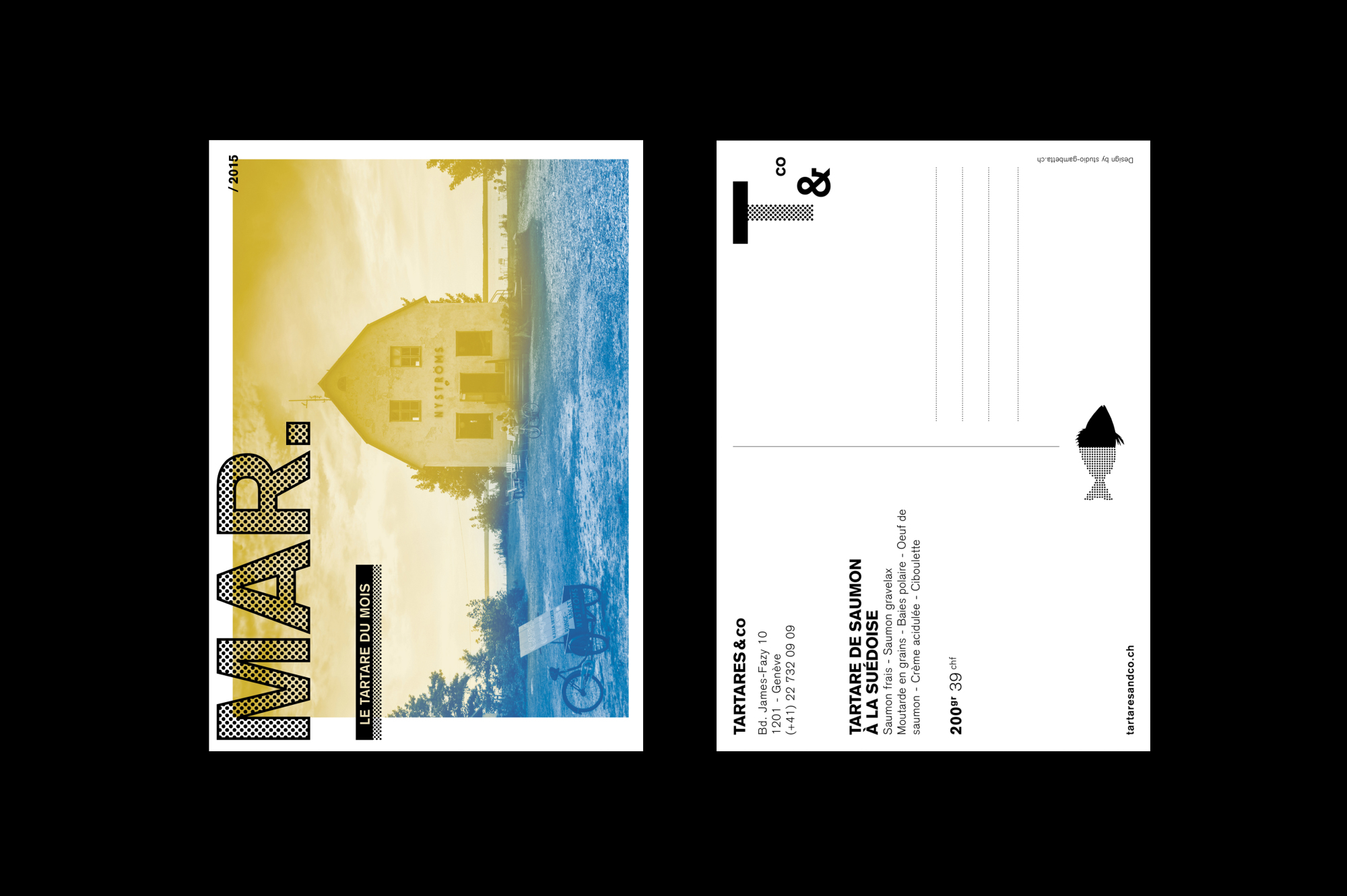 Graphisme Geneve graphic design graphique direction artistique tartares & co bar restaurant grand prix 2015 carte postale 