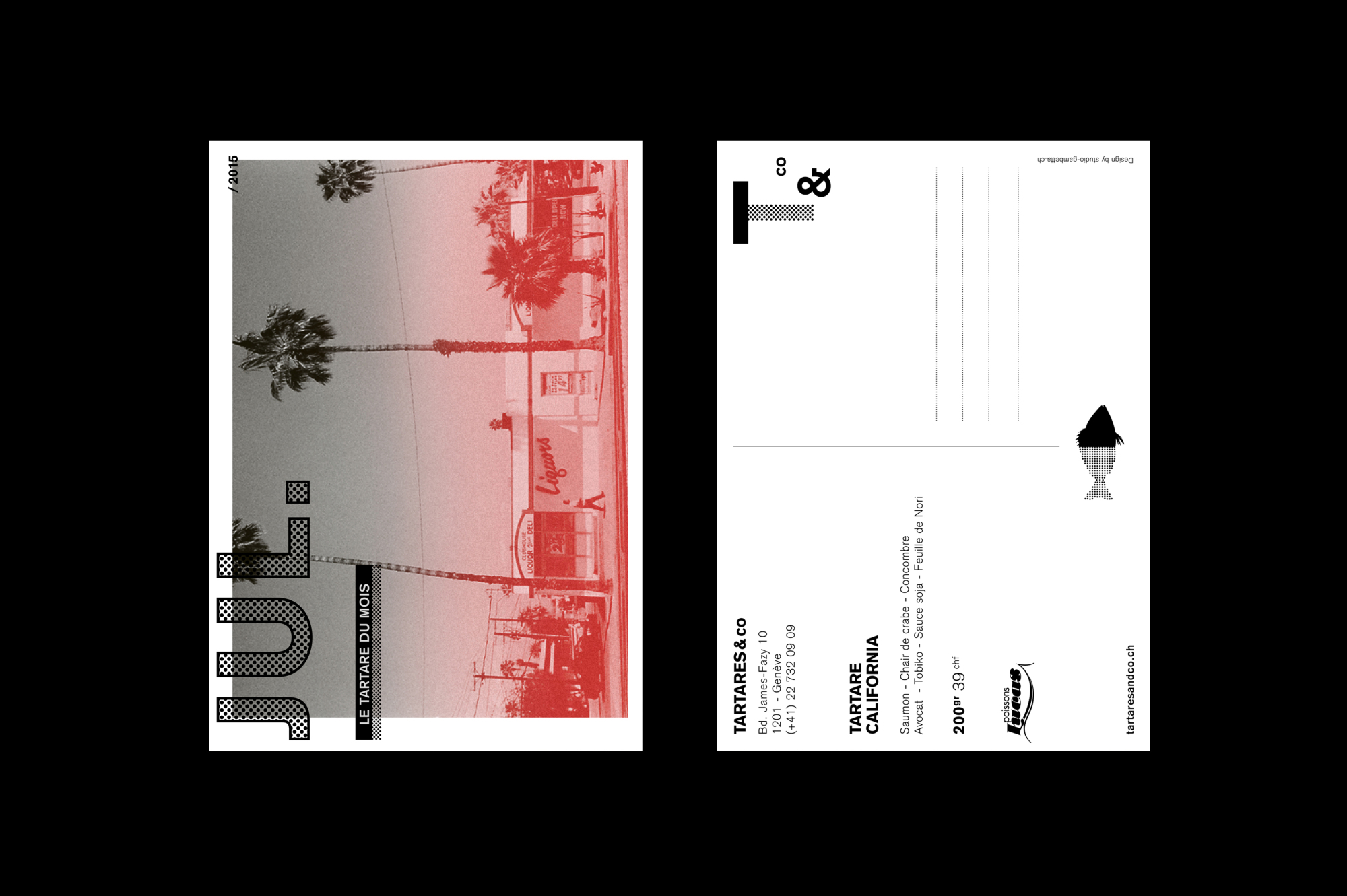 Graphisme Geneve graphic design graphique direction artistique tartares & co bar restaurant grand prix 2015 carte postale 